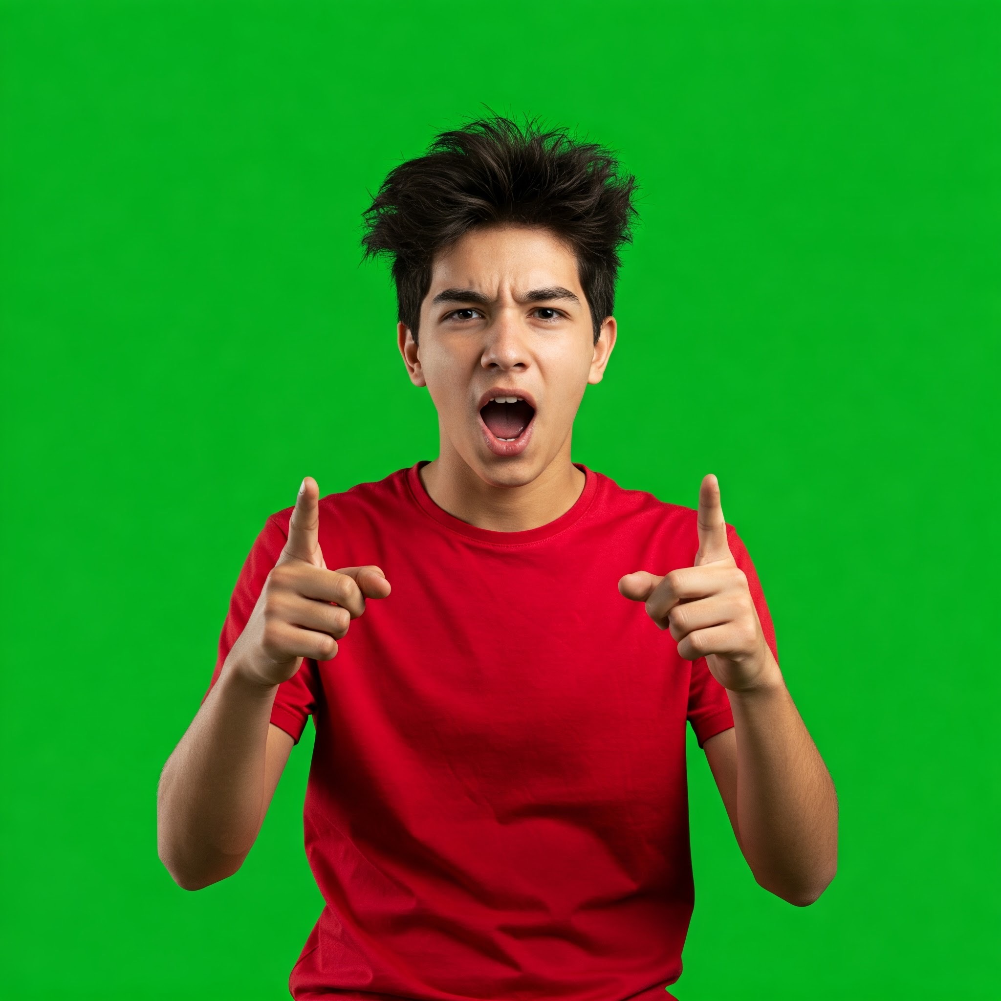 photo of Surprised Young Man Pointing Against Green Screen